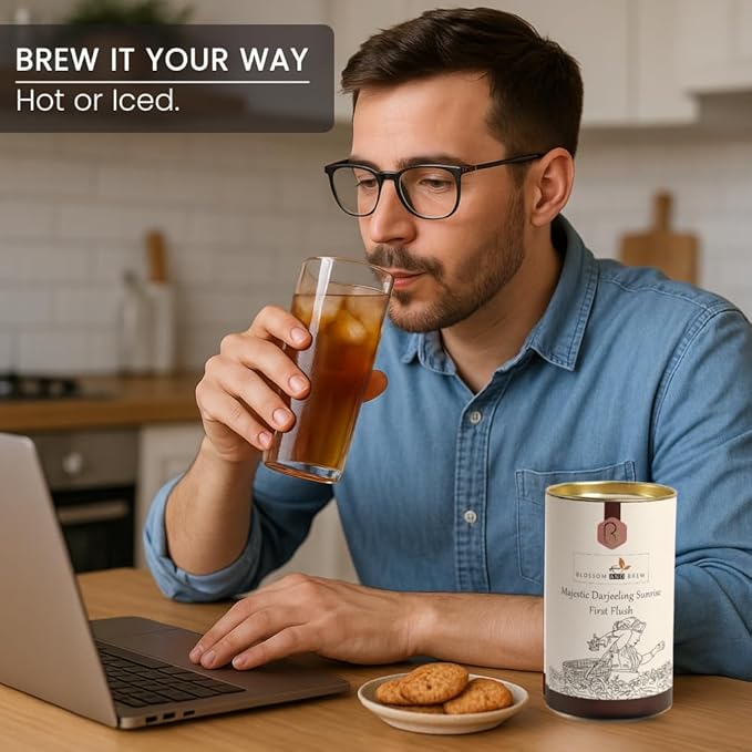 Blossom &amp Brew Majestic Darjeeling Sunrise First Flush Black Tea (1.76oz) – Whole Leaf from Teesta Valley – Rich Flavored &amp Aromatic Breakfast Brew – Caffeinated Indian Tea for Hot or Iced Bev
