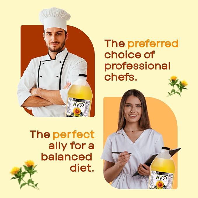 AVO Organic Safflower Oil for Cooking Frying Baking Salads Vinaigrette Marinades. General Cooking Oil 64 Fl-oz (Half a Gallon) No preservatives Naturally Processed High Smoke Point 465°F