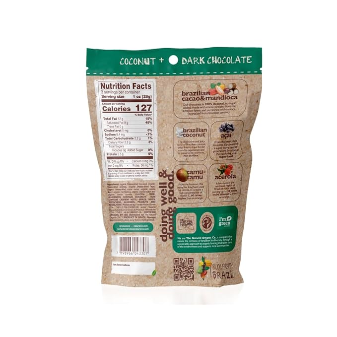 Naturanic Brazilian Dark Chocolate Covered Freeze-Dried Coconut Snack Zero Carb Keto Friendly No Sugar All Natural Organic Vegan - Pack of 2