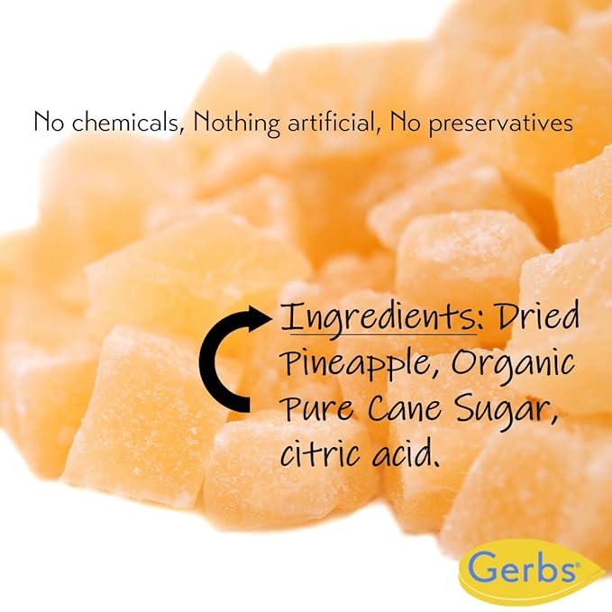 Gerbs Lightly Sweetened Dried Pineapple Cubes 4 lbs. | Unsulfured No Artificial Additives Resealable Bag | Naturally Sweet &amp Chewy | Top 14 Allergen-Free