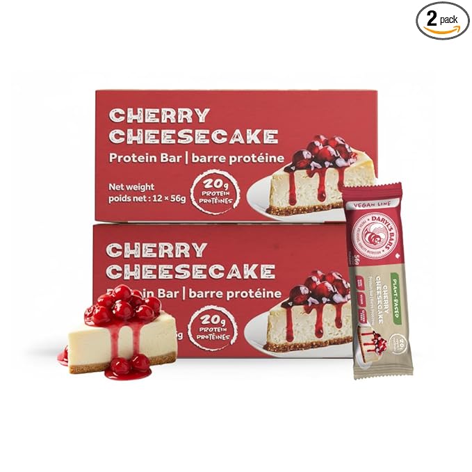 Daryl's Bars Vegan Line Cherry Cheescake On the Go Protein Bars Gluten Free Vegan Protein Snack Meal Replacement Pack of 2