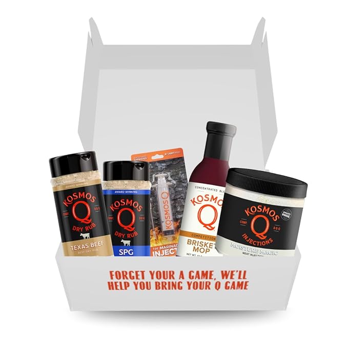 Kosmos Q BBQ Brisket Box Gift Set for Men or Dads Includes Texas Beef Rub SPG Rub Brisket Mop Moisture Magic &amp 1oz Injector Seasoning for Beef Steak &amp More