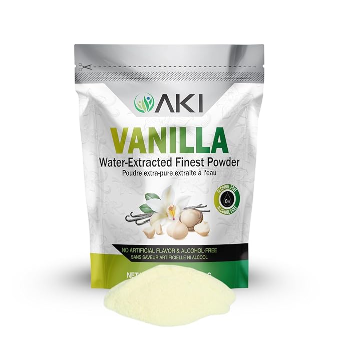 AKI Vanilla Extract Powder from Authentic Beans for Delicious Flavoring Cooking Baking Drinks Tea Coffee Smoothies Cocktails - Sugar-Free &amp Alcohol-Free (454g/1lb)
