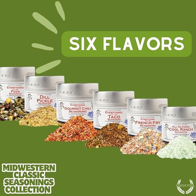 Midwestern Classic Seasonings Collection | Authentic Small Batch | Wings Bugers BBQ Air Fryer Snacks Dips Homemade Home Cooking | 6 Gourmet All Natural Spice Blends | Hand Packed Small Batch |