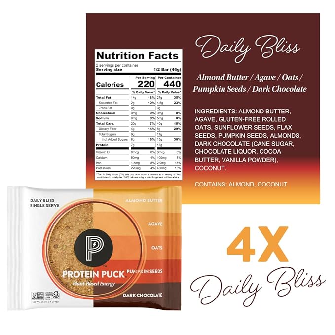 Protein Puck Plant Based Bars | Snacks with Vegan Protein | 16 Count | 3.25 oz Full Size | Gluten Free Non Dairy Kosher Certified Non GMO Premium Healthy Bars | Variety Pack
