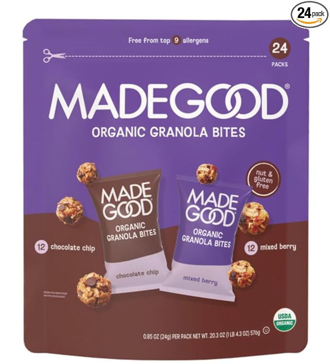 24 Pouches Made Really Good Granola Minis Chocolate Chip and Mixed Berry USDA Organic Nut Free