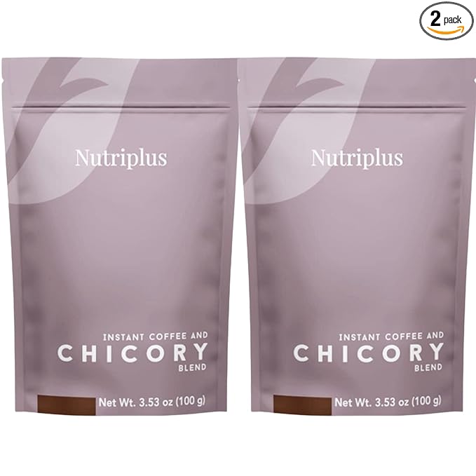 FARMASi 2 PACK Nutriplus Instant Coffee and Chicory Blend Medium Roast Low Caffeine Coffee Alternative Vegan Soluble Beverage with Chicory Root 3.53 oz Each