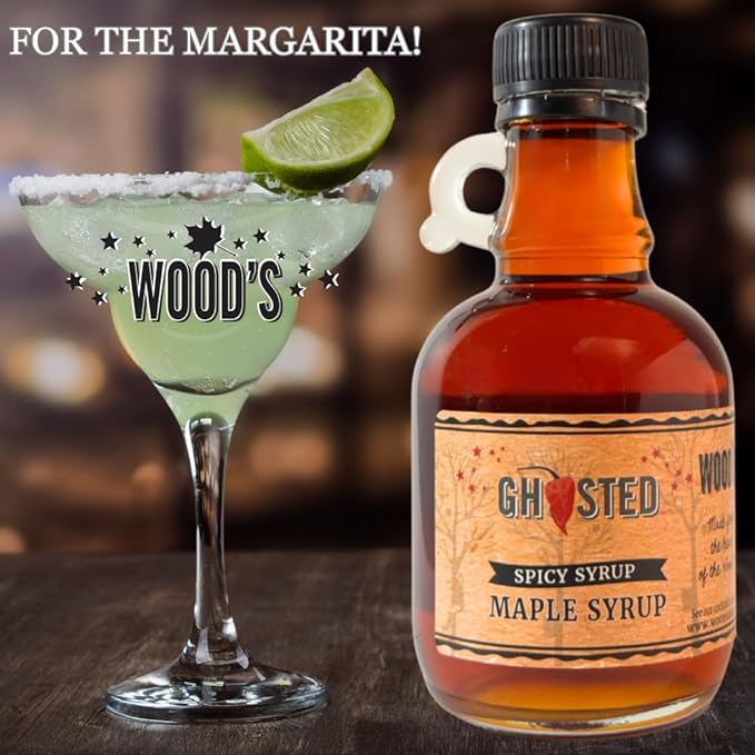 WOOD'S “Ghosted” Maple Syrup – Ghost Pepper Infused | Sweet &amp Spicy Flavor Fusion | Small-Batch Vermont Syrup with Real Ghost Pepper Extract | Vegan Natural Eco-Friendly | Great for Cocktails B