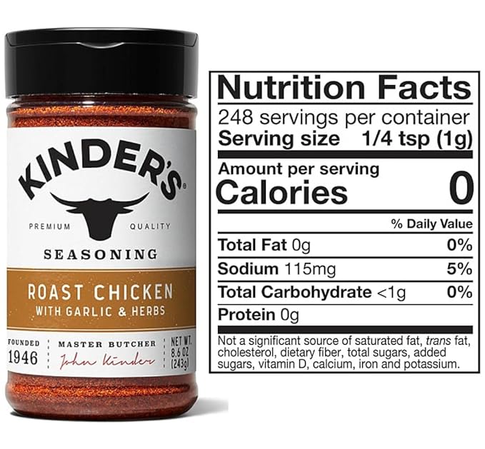 Kinder Roast Chicken Seasoning with Garlic &amp Herbs Each 8.75oz (2 Pack) Premium Poultry Rub for Oven Air Fryer and Grill – Savory Blend of Rosemary Thyme and Garlic – Gluten-Free &amp Non-GMO