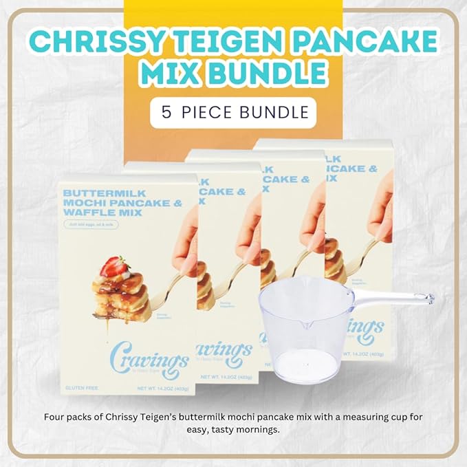 Butter Milk Pancake – 4x Buttermilk Mochi Pancake and Waffle Mix – 14.2OZ Bundle with 1 Cup Plastic Clear Measuring Cup – Rice Flour Blend with Buttermilk for Pancakes and Waffles – Gift Set (5 Items)