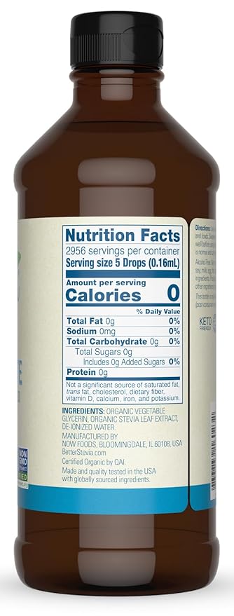 NOW BetterStevia Liquid Organic Glycerite 16 Ounces - Organic Stevia - Zero-Calorie Liquid Sweetener - No Alcohol - Keto Friendly No Erythritol