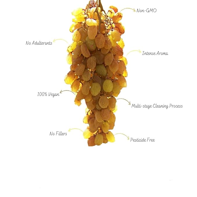 Munakka Raisins Whole Natural Premium Seedless Golden Raisins Premium Dried Grapes | No Added Colours or Preservatives | Premium Kishmish | 200 grams