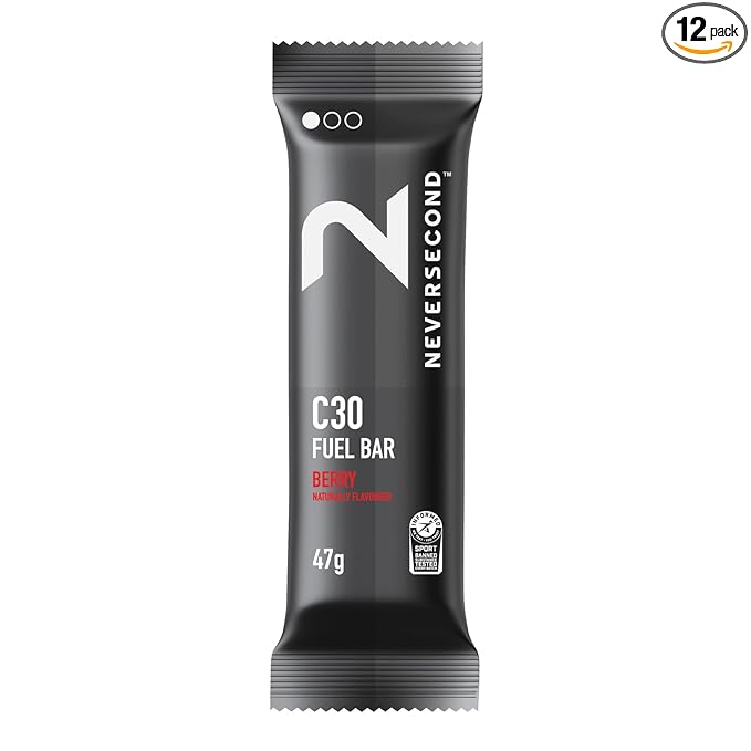 Neversecond C30 Fuel Bar Fast-Absorbing Carbs Never2 C30 Fuel Bars for Performance &amp Endurance Nutrition for Triathlons Cycling Running &amp Marathons (Berry Flavor 12-Count Pack)
