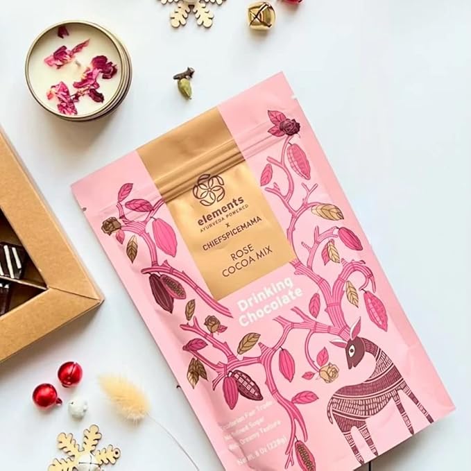 Elements Truffles Rose Cocoa Hot Chocolate Powder Mix 456g | No Added Sugar Rich &amp Dreamy Texture | Enriched with Cocoa Coconut Palm Sugar | Ideal for Hot or Cold Milk &amp Desserts (Pack of 2)