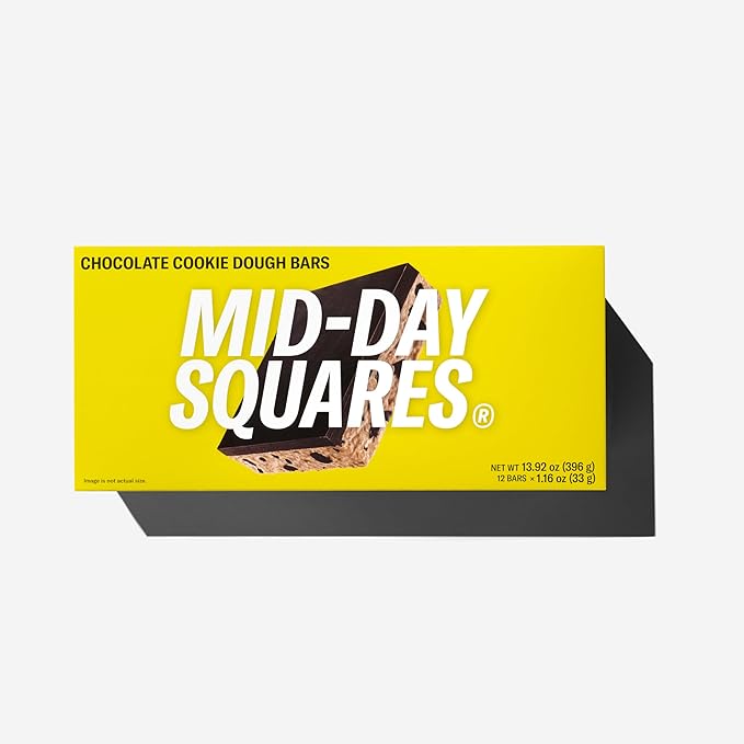 Mid-Day Squares Cookie Dough Protein Chocolate Bars 1.16 Oz each 3 Packs (36 Squares) | Made with Real Chocolate 6g Plant Protein 4g Fiber Gluten Free Plant-Based