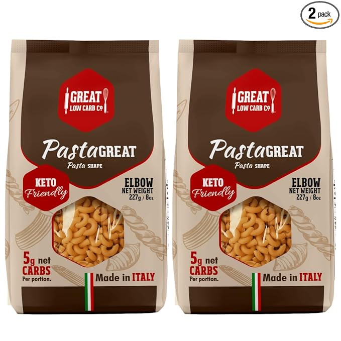 Low Carb Pasta Noodles - Low Carb Egg Pasta - Keto Noodles - Great Low Carb Bread Co - Macaroni Elbows Pack of 2 8oz bags