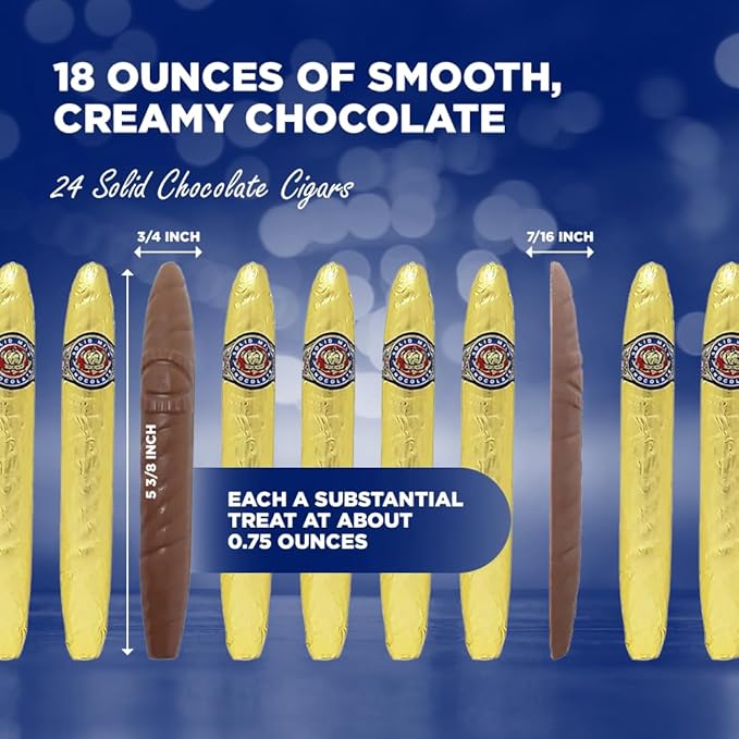 Madelaine Solid Premium Milk Chocolate Cigar Gift Box - Made with Fresh Milk Cocoa Bean &amp Swiss-Formulated Chocolate - Ideal for Father's Day - 24 Count Individually Wrapped in an Elegant Hard Bo