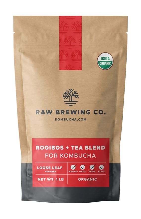 Kombucha.com Certified Organic Loose Leaf Rooibos &amp Tea - Kombucha Brewing Blends (Rooibos/Black/Green/White Tea Blend 1 Pound) - 30% Rooibos 70% Tea. Makes up to 50 gallons.
