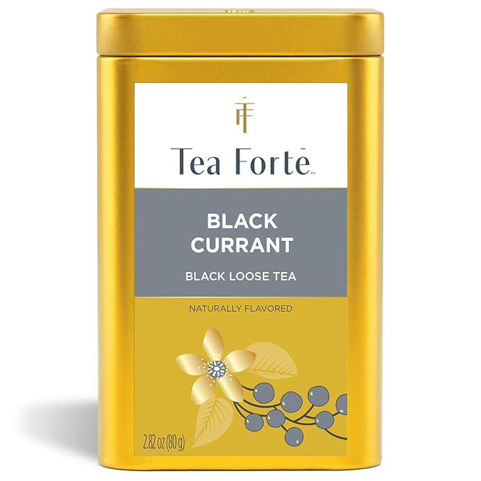 Tea Forte Black Currant Premium Loose Leaf Caffeinated Black Tea Blend Canister Makes 35-50 Cups