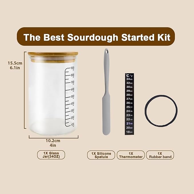Pro Sourdough Bread Starter Kit - 34 oz sourdough jar with 5 unique features for the perfect sour dough bread &amp sourdough starter kit - baking supplies (34oz-1pack)