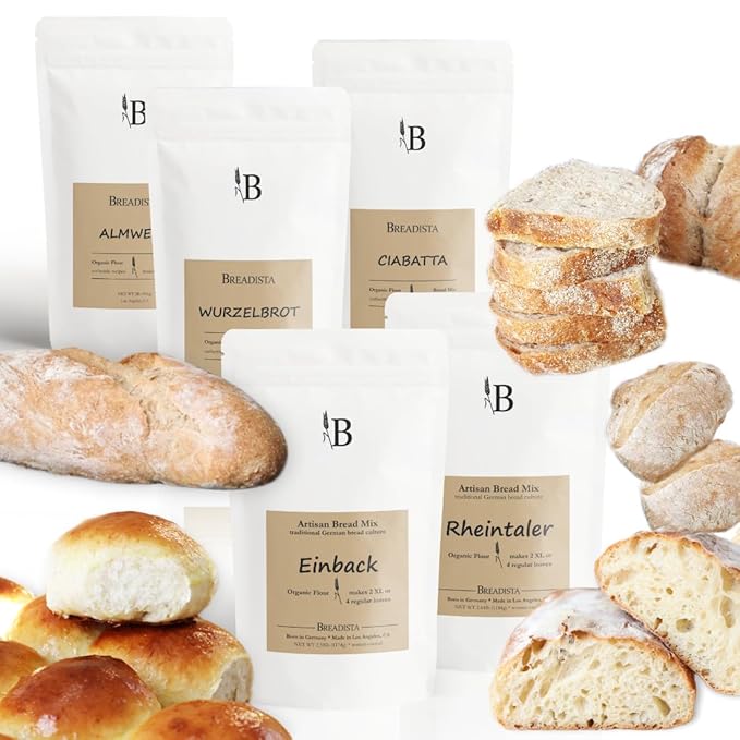 VALUE Pack - 5 assorted Breadista Bread Mixes - 11.5 lbs of 100% Organic US grown Flour for traditional artisan bread baking - Bread Rolls Pizza Panettone