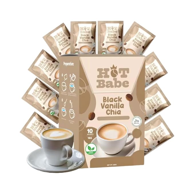 Hot Babe Black Coffee Mix by Kiray Celis (10 Sachets Black Vanilla Chia)
