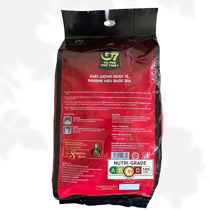 TRUNG NGUYEN G7 3-IN-1 Instant Coffee for Energy Boost by NANO+ Technology - Roasted Ground Coffee Blend with Non-dairy Creamer and Sugar - Strong and Pure Vietnamese Instant Coffee (100 Sticks/Bag)