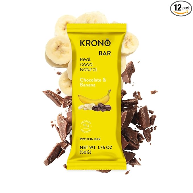 Krono Nutrition Energy Bar - Made with Natural Ingredients - Vegan - Gluten Free - Nuts Free - Soy Free - 50 gram per bars - 12 bars per box (12 count Chocolate &amp Banana)