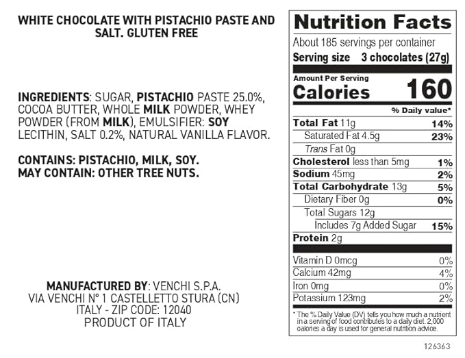 Venchi - Pistachio Gianduiotto Chocolates Pistachio Flavor with White Chocolate Chocolate Candy Bulk Gluten-Free 2.2 lb Bag