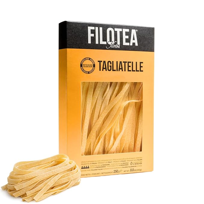 Filotea Tagliatelle Artisan Italian Egg Pasta 250gr Traditional Slow Dried Pasta Made with Durum Wheat Semolina Eggs Tagliatelle Noodles Handcrafted Authentic Premium Gourmet Pasta Made in Italy