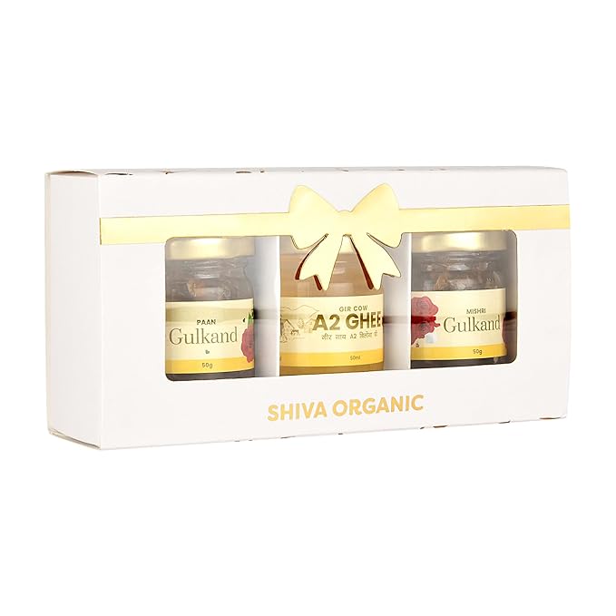 White and Gold Gift Box (50g each - A2 Ghee + Paan Gulkand + Mishri Gulkand)