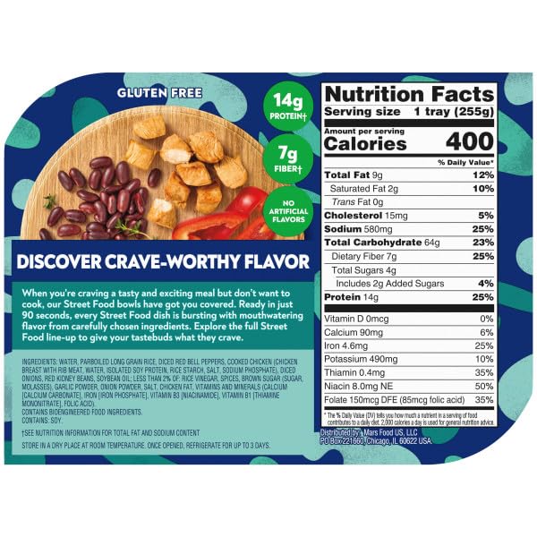 BEN'S ORIGINAL Street Food Jamaican Jerk Style Beans &amp Rice with Chicken Prepared Entrée Microwavable Heat-&amp-Eat Bowl in 90 Seconds 9 oz (Pack of 6)