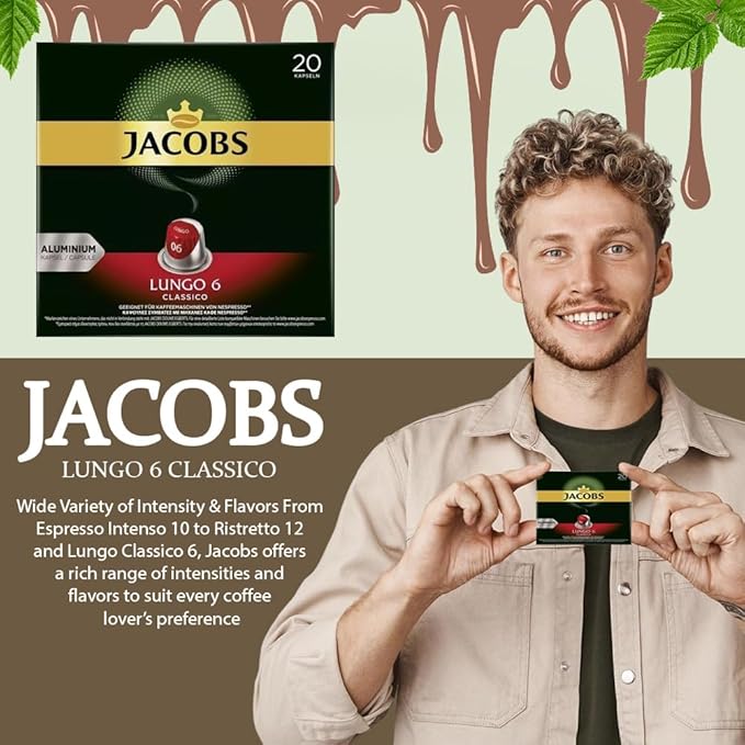 Jacobs Lungo 6 Classico 10x20 CAPSULES Coffee Capsules Compatible with (052 USD/CAP)