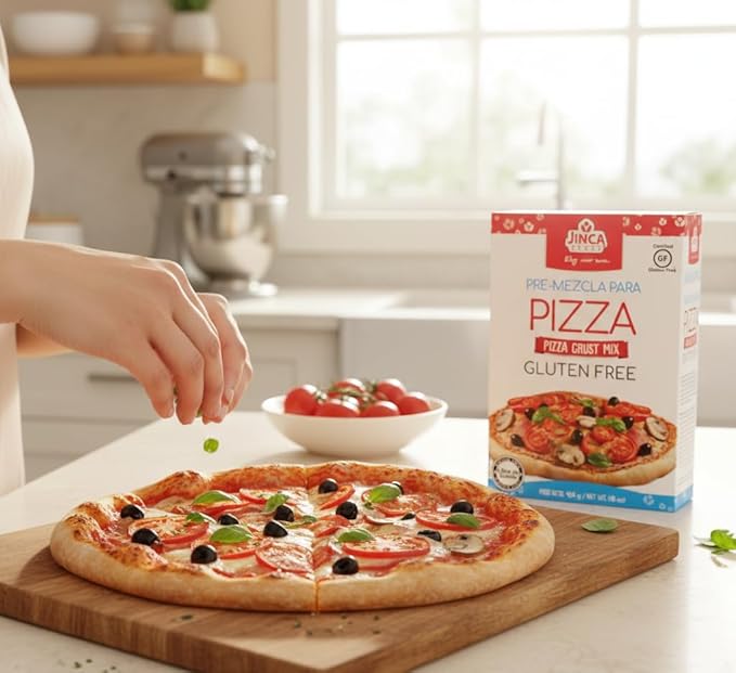 Jinca Gluten Free Pizza Crust Mix 16 oz (454g) – Crisp Thin Crust Easy Homemade Pizza Dough Mix – Wheat Free Lactose Free – Makes Two 12-Inch Pizza Bases