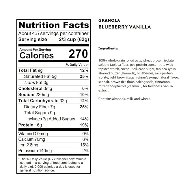 Kodiak Cakes Granola Blueberry Vanilla High Protein 100% Whole Grains (Pack of 5 pouches)