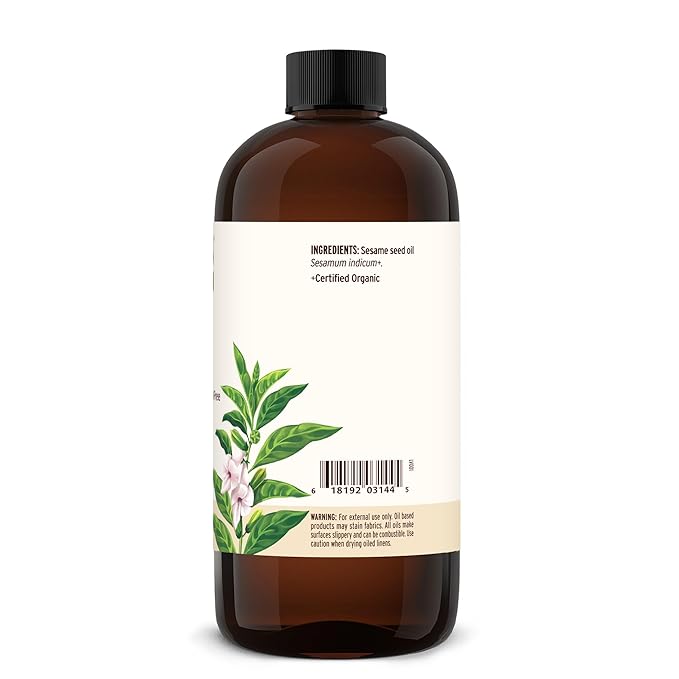 Banyan Botanicals Organic Unrefined Sesame Oil – Rich &amp Warming Ayurvedic Massage Oil for Body &amp Scalp – Traditional Abhyanga Oil for Deep Tissue Grounding &amp Recovery – 16 oz – USDA Organi