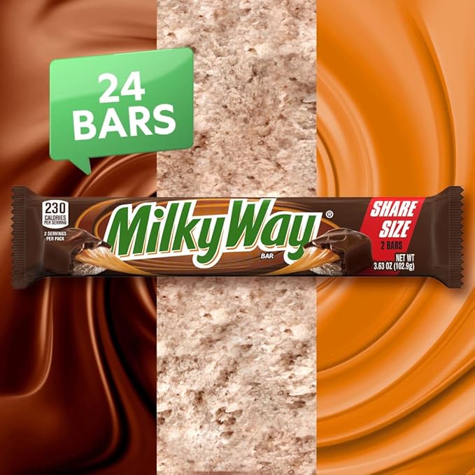 MILKY WAY Share Size Candy Bars With Caramel Nougat and Milk Chocolate - Pack of 24 3.63 Ounce Bulk Box Bulk Candy Bars