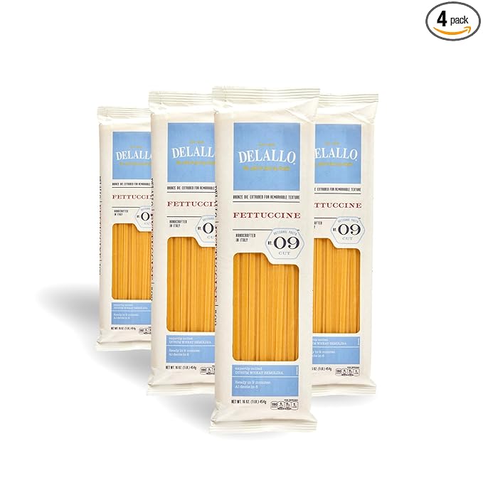DeLallo Fettuccine Pasta Made in Italy Bronze Cut Made with Only 100% Durum Wheat Semolina Flour All Natural Non-GMO Kosher Vegan 1 Pound Bag (4 Pack)