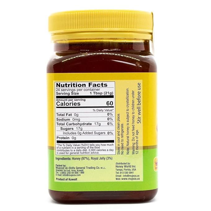 Authentic Mountain Sidr Honey with Royal Jelly – Jujube Honey Supports Mental Health Memory and Cognition 100% Natural Raw Liquid Honey Gluten Free (500g / 17.6oz)