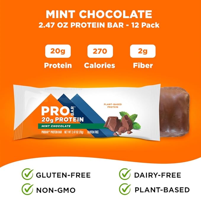 PROBAR - PROTEIN Bar Mint Chocolate Non-GMO Gluten-Free Healthy Plant-Based Whole-Food Ingredients Natural Energy (12 Count)