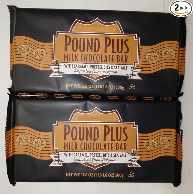 Trader Joe Pound Plus Milk Chocolate Bar with Caramel Pretzel Bits &amp Sea Salt 17.6oz 500g (Two Bags)