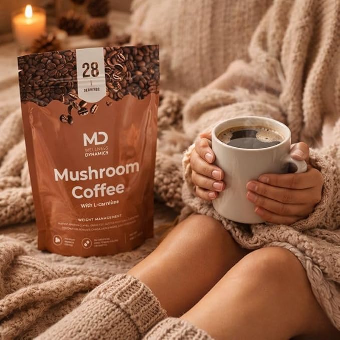 Mushroom Coffee with L Carnitine Coconut Oil &amp Grass Feed Butter – Lion’s Mane Reishi Chaga Cordyceps Smooth Energy Metabolism Focus Coffee – 28 Servings
