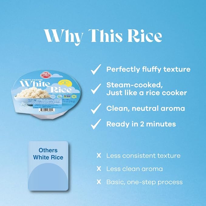 OTOKI Korean Cooked White Rice Authentic Fluffy Rice Ready in 2 Minutes Gluten-Free Microwavable Bowls 7.41 oz (Pack of 12)
