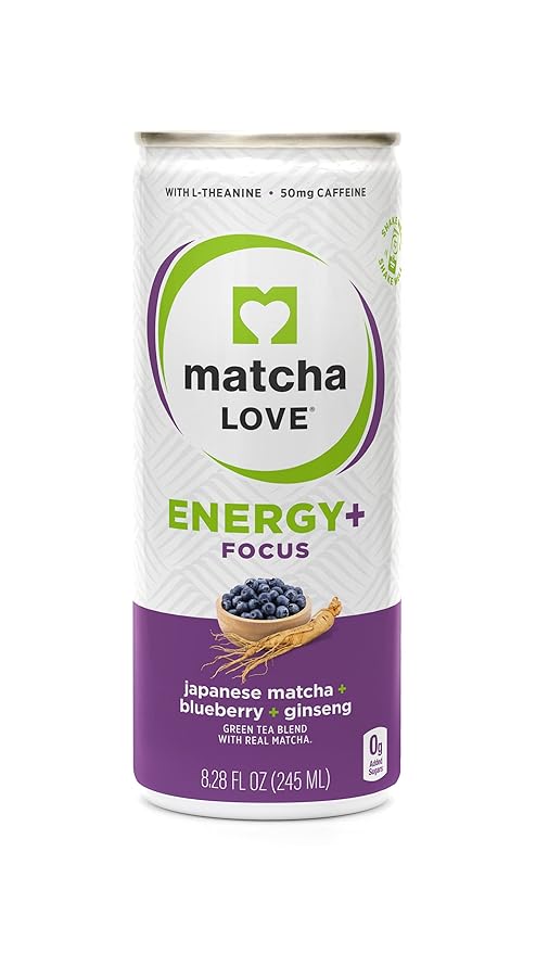 Matcha Love Energy+ Focus Japanese Matcha + Blueberry &amp Ginseng Tea Blend 8.28 Fl Oz Pack Of 12