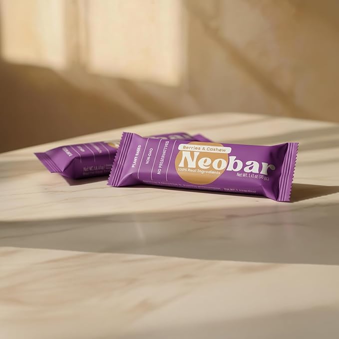 NEOBAR Fruit and Nut Bars - Plant-Based Vegan Snack Bars Gluten Free Dairy Free Snacks No Added Sugar No Preservatives Non-GMO | Berries &amp Cashew12 Count