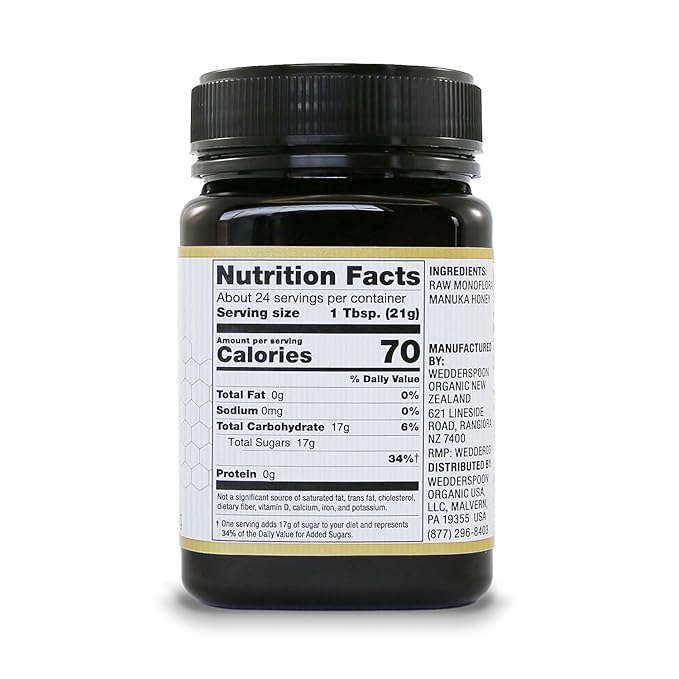 Wedderspoon Raw Manuka Honey 850+ MGO 17.6 Oz Unpasteurized New Zealand Honey Non-GMO BPA-Free Jar Superfood &amp Natural Wellness Support