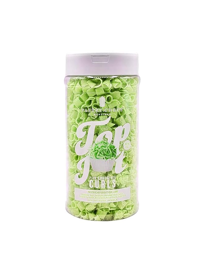Pastry Chef's Boutique Green Blossom Belgian Chocolate Curls Topping for Cupcake Hot Cocoa Ice Cream Cookies Cake Decorating - 5 oz