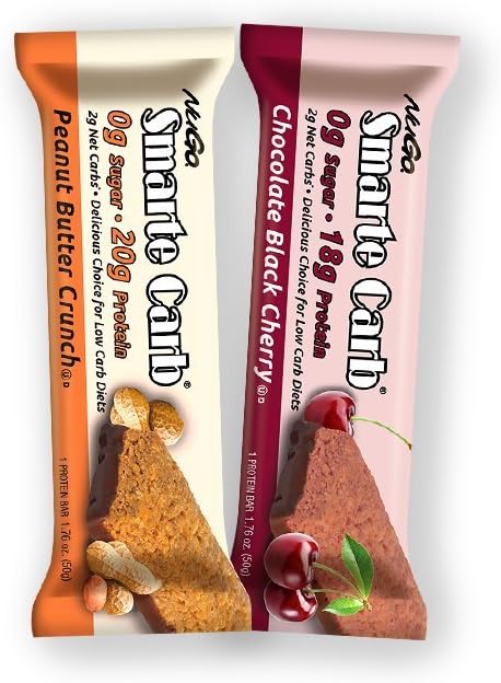 NuGo Smarte Carb Chocolate Black Cherry 18g Protein 12 Count and Peanut Butter Crunch 20g Protein 12 Count Bundle