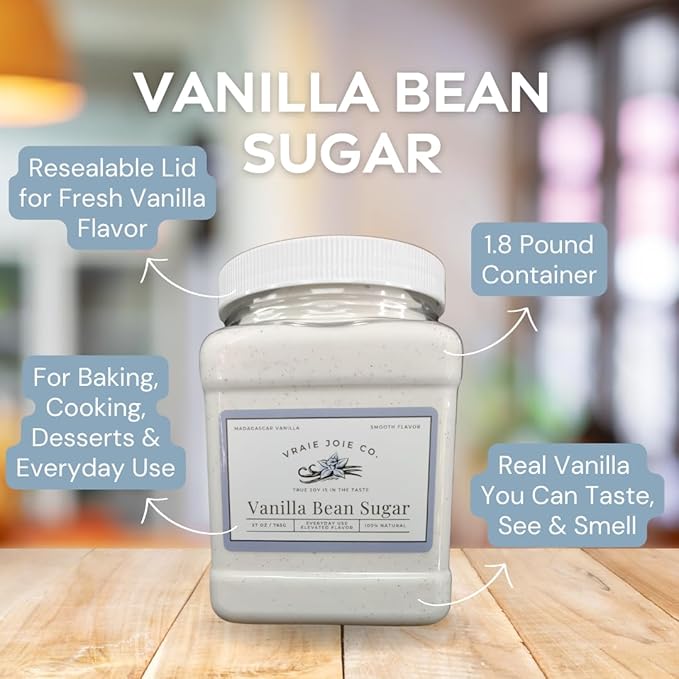 1.8 lbs Organic Madagascar Vanilla Ultra-fine Sugar | For Chefs Home Cooking Ice Cream Cocktails Cakes Crème Brulee &amp Dessert Making | non-GMO All-natural | 1 Pack 27 Oz