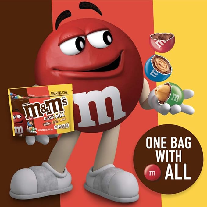 M&ampM’S Classic Chocolate Candy Mix of Peanut Peanut Butter &amp Milk Chocolate Sharing Size 8.3 oz Bags (Pack of 8)